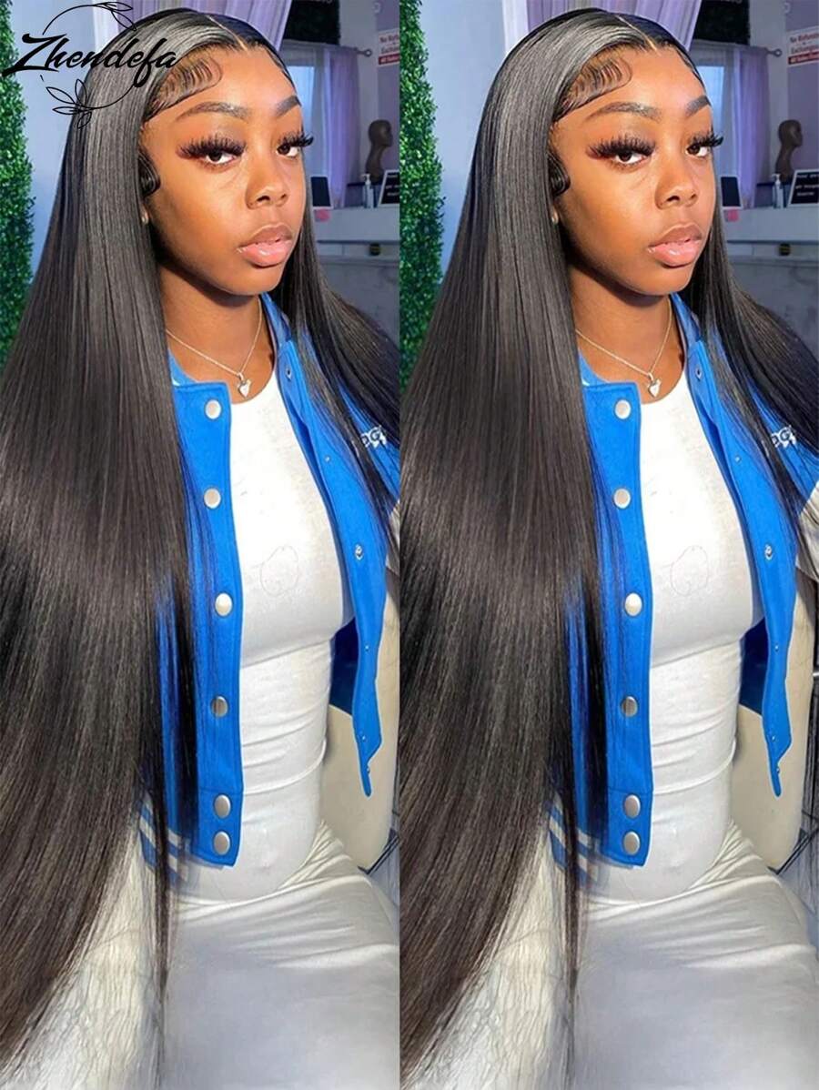 ZHENDEFA Tóc giả bằng tóc thật thẳng 13x4 HD trong suốt ren phía trước cho phụ nữ Tóc giả bằng tóc thật Brazil nguyên chất ren phía trước 150% mật độ nhổ sẵn với đường chân tóc tóc con