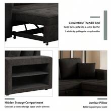104.5" Modern L-Shape 3 Seat Reversible Sectional Couch Pull Out Sleeper Sofa With Storage Chaise And 2 Stools For Living Room Furniture Set Charcoal Grey