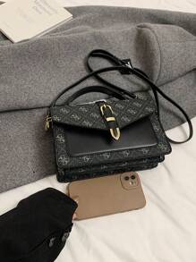 1 pieza Bolso de mensajero pequeño de estilo occidental simple con estampado, bolso de hombro cuadrado pequeño con textura, nueva del invierno 2024