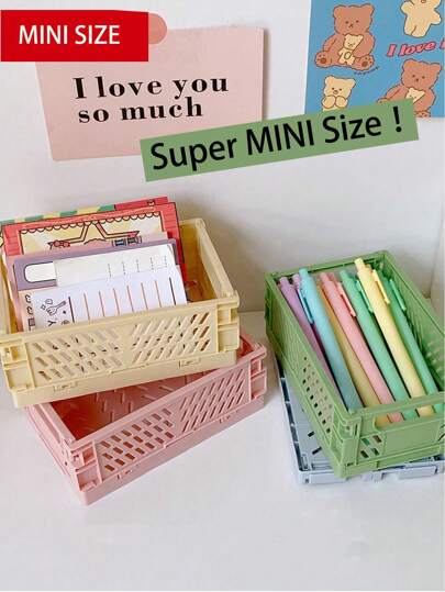 1 件现代简约超迷你可折叠塑料盒多功能桌面收纳盒，适用于文具、珠宝、化妆品等物品，5.91 英寸 * 3.86 英寸 * 2.24 英寸