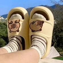 女士软底EVA拖鞋，时尚室内/室外两用，可爱夏季塑料凉鞋，女士平底休闲拖鞋 - 杏色 - 查看 5