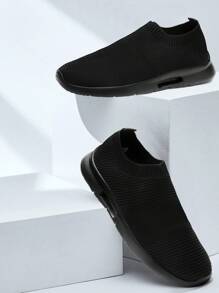 أحذية رياضية رجالية سهلة الارتداء، خفيفة الوزن، مقاومة للانزلاق، أحذية كاجوال، أحذية تدريب لياقة بدنية وركض، أحذية تنفس للمشي، باللون الأسود الكامل