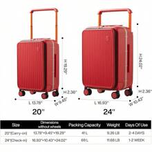 Mixi Carry On Luggage Wide Handle Luxury Design Rolling Travel Suitcase PC Hardside With Aluminum Frame Hollow Spinner Wheels, With Cover, 20 Inch, Smoke White - Red - View 6