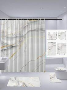 1 Set/4 Sets Beautiful Dark Gray Textured Shower Curtain Set, Patterned Shower Curtain With Multi-Color Background, Modern Personalized Bathroom Decor, Waterproof Shower Curtain Set (With 12 Hooks), Non-Slip Bath Mat, U-Shaped Toilet Cover, Bathroom Decoration Fall Decor Bathroom Accessories Back To School - Multicolor - View 1