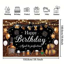 1pc 5*3ft/5*7ft Beer Theme Birthday Background, Brown Wooden Board Beer Design, Decor For Men Birthday Party Background Banner, Portrait Photography Backdrop, Photo Booth Wall Hanging