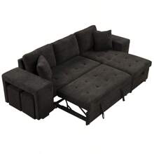 104.5" Modern L-Shape 3 Seat Reversible Sectional Couch Pull Out Sleeper Sofa With Storage Chaise And 2 Stools For Living Room Furniture Set Charcoal Grey