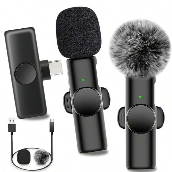 Wireless Lavalier Microphone Compatible With Iphone IPad TypeC Lapel Mics Plug-Play 2.4G Ultra-Low Delay Built-In Noise Reduction Chip Working Time For Video Recording Interview Podcast Vlog