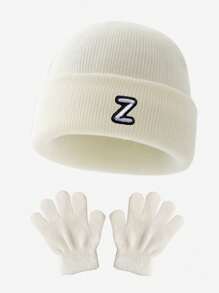 2pcs Children's Knitted Hat Set Of 26 Letters, Soft Warm Windproof Gloves,Suitable For Male And Female Babies Autumn And Winter Daily Collocation - White - View 18