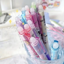 Sanrio Sanrio 6pcs/12pcs Hello Kitty & Kuromi & Melody & Cinnamoroll & Pochacco Erasable/Not Erasable Gel Cute Pens With Cute Moyi Design, The Erasable Pen Is Blue Ink, And The Non-Erasable Pen Is Black Ink,Retractable,Officesupplies,0.5mm Erasable Gel Pens, Good At Writing Quick-Drying, Press The Pen Neutral Pen
