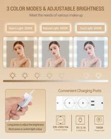 Hzuaneri Tocador, 3 Colores, Tocador con Espejo Grande, Taburete y Soporte para Secador de Pelo, Tocador con Múltiples Cajones, 6 Estantes Abiertos, Blanco