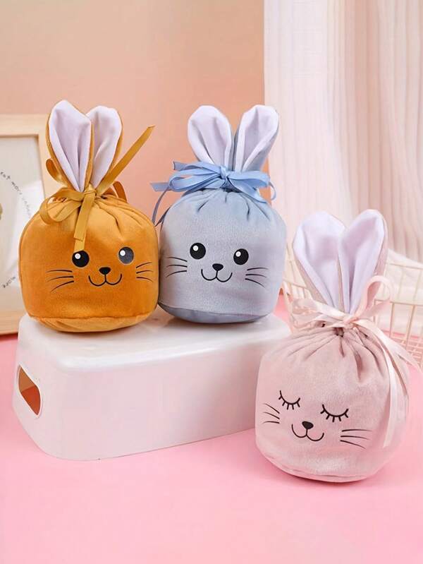 1pc/3pcs/5pcs/10pcs/20pcs Easter Bunny Gift Bag, Cute Rabbit Ear Drawstring Bag, Easter Theme Packaging Gift Bag Happy Easter Party Candy Rabbit Egg Fortune Bag, Easter Bunny Bag (Random Color)