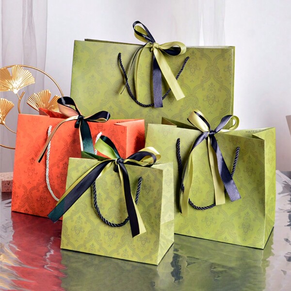 Sacola de Presente Verde, Sacola de Lembrancinhas de Festa, Sacola de Roupa de Luxo, Sacola de Embalagem de Presente com Fita