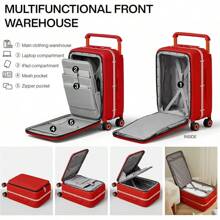 Mixi Carry On Luggage Wide Handle Luxury Design Rolling Travel Suitcase PC Hardside With Aluminum Frame Hollow Spinner Wheels, With Cover, 20 Inch, Smoke White - Red - View 3