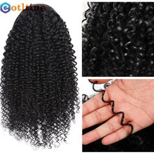 BINF Ponytail Human Hair Kinky Curly Ponytail Remy Piece For African American Ponytail Extension Afro Kinky Curly Ponytail For Women - Natural Black - 查看 3