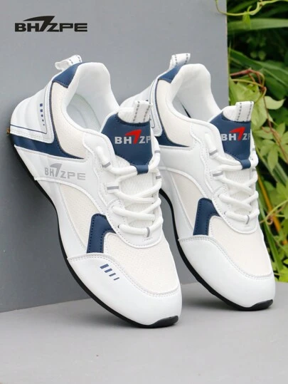 BHZPE Men's Knitted Mesh Breathable Casual Running Shoes, Lace-Up Comfortable Soft Sole Athletic Sneakers, Suitable For Outdoor Jogging, Spring & Summer