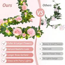 1 件 3 米花环灯串，2 米粉色花环人造玫瑰花环，适用于婚礼拱门、派对、墙壁、花园、房间装饰 - 彩色 - 查看 7