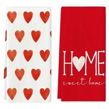 Torchon de cuisine de 16x24 pouces avec motif en forme de cœur - super doux, absorbant - torchons en tissu lavables en machine avec design de cœur de Saint-Valentin pour la décoration de la maison, les cadeaux de fête, la décoration de mariage (rouge, rose, noir)
