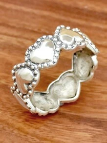 1 件复古银波西米亚风格大号心形戒指，适合女士日常佩戴 - 復古銀色 - 查看 1