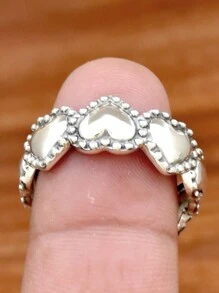 1 件复古银波西米亚风格大号心形戒指，适合女士日常佩戴 - 復古銀色 - 查看 3