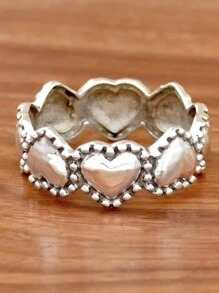 1 件复古银波西米亚风格大号心形戒指，适合女士日常佩戴 - 復古銀色 - 查看 2