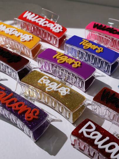 1pc Customized Gameday Cheering Team Name Rainbow Lettering Hair Clip, Bridesmaid Gift, Personalized Name Hair Claw, Hair Accessory, Custom Name Hair Clip, Hair Clip, Personalized Gift, Birthday Gift, Party Favor, Anniversary Gift, Unique Hair Accessory Gift, Wedding Hair Accessories, Spring Summer Bright Colors, Colorful, Cute, Adorable, Funny, Kawaii, Y2K, Stylish, Unisex, Casual, Custom, Customized, School Supplies, Back To School, For Teacher Gifts, For Dorm Rooms, Delicate Romance, Urban Chill,Vacay Vibe Au
