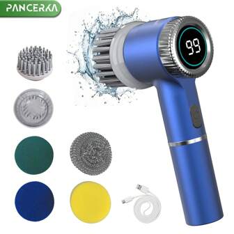  PANCERKA Electric Spin Scrubber, TYPE-C Chargeable Shower Scrubber For Bathroom,5 Replaceable Heads, LED Display, Three-Speed Adjustable Handheld Spin Scrubber, Power Shower Scrubber For Cleaning Kitchen ,Tile, Grout, Tub, Stove, Car, Windows