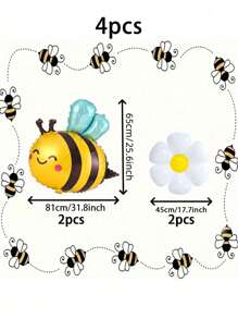2/4pcs Bee Graphic & Daisy Shape Combination Foil Balloons Set - For Farm Theme, Wedding Decoration, Birthday Anniversary, Valentine's Day, Outdoor, Bachelor Party