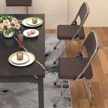 2Pcs Folding Chair Visitor Chair Padded Folding Chair Leather Dining Chair Folding Chairs Are Suitable For The Kitchen, Indoor, Outdoor - Brown - View 2