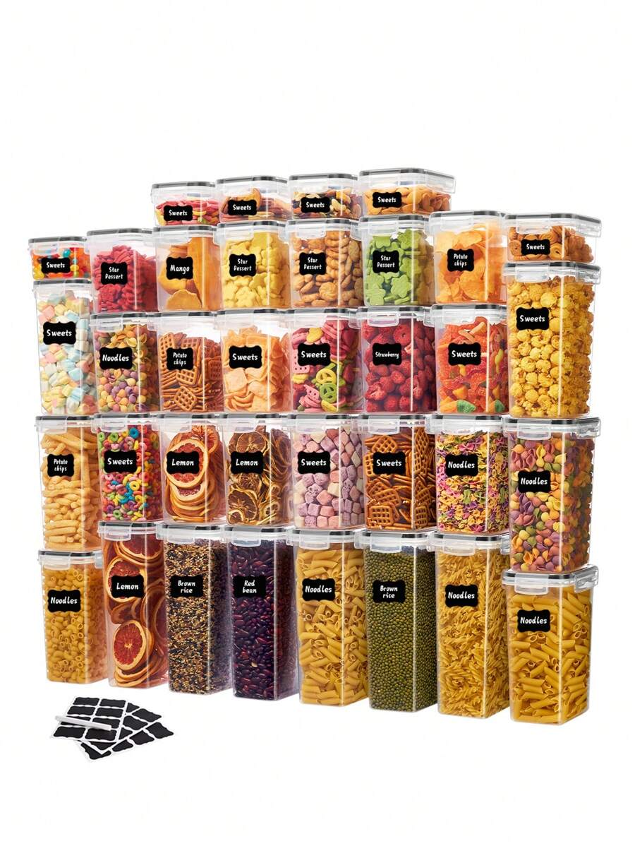 10pcs Organization And Storage,Stackable Candy Jar Storage Container With Lid, Multi-Functional Reusable Food Storage Sealed Box For Flour, Sugar, Dried Fruit And Pasta, Kitchen Organizer And Storage, Kitchen Accessories,Kitchen Decor And Accessories,Gifts For Women,Kitchen Gadgets Local Warehouse - Black and White - View 1