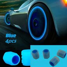 4pcs Glow In The Dark Tire Valve Caps, Suitable For Cars, Bicycles And Motorcycles - Hexagonal, Durable ABS Material, Perfect Fit. [Note: Item Will Glow Under UV Light Exposure] - Multicolor - View 5