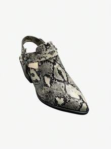 Women's Pointed Toe Snake Skin Pattern Block Heel Fashion Ankle Boots - Beige - View 4