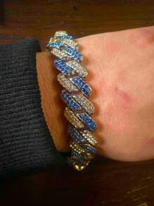 Collar de Miami con circonita cúbica azul, dorada y dorado-azul, joyería unisex de hip hop, diseño de lujo, accesorios para fiestas en la playa, conjunto de regalos de Navidad, Acción de Gracias, Año Nuevo, viene con caja