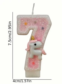 1 pieza Vela de unicornio rosa brillante con número numérico creativo [0-9] para tarta de cumpleaños, decoración de fiesta