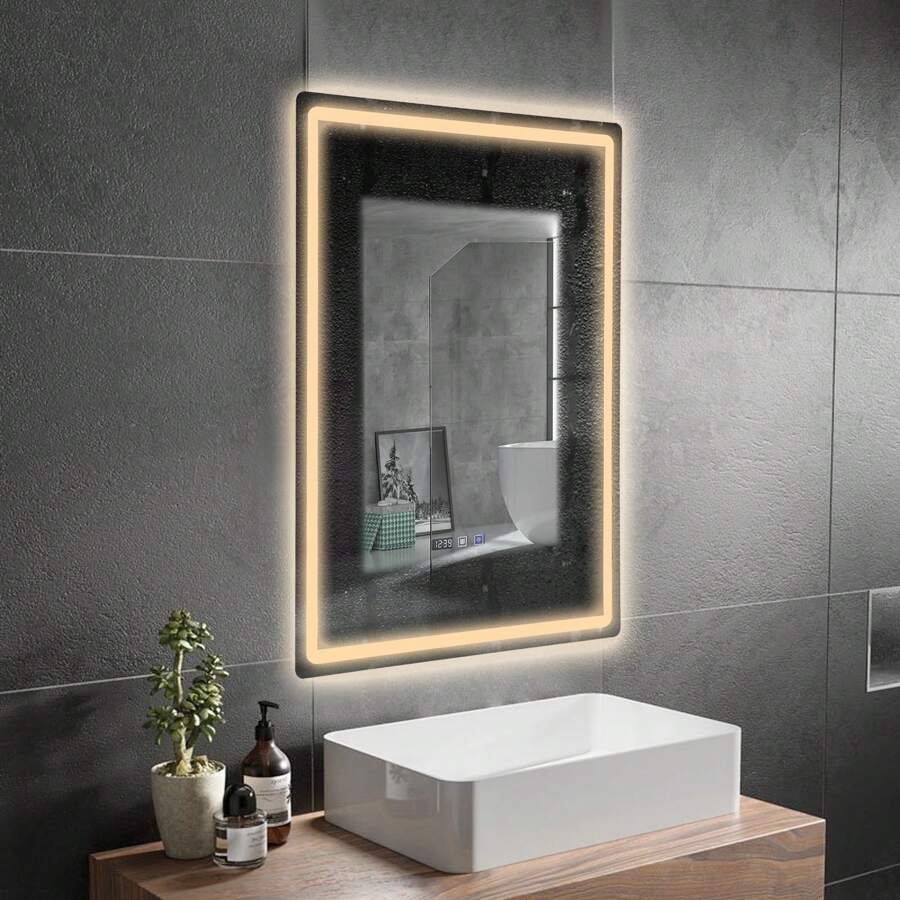 Bathroom Mirror With Light: Smart Touchscreen LED Vanity Mirror For Bathroom And Toilet, Featuring Fog-Resistant And Shatterproof Technology. - White - View 1