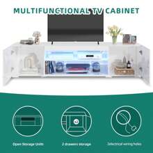 Dextrus Large LED TV Stand For 75 Inch TVs White High Glossy Media Center With 2 Cabinets And 1 Drawer For Living Room, 70" - trắng - Xem 5