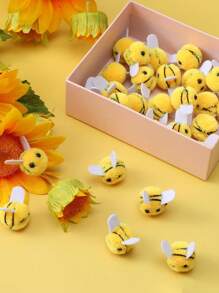 12pcs-Cute Fluffy Pompoms Plush Bee,Felt Bees Wool Felt For Crafts,Mini Bee Plush Decor,For Bee Gender Reveal Decorations,Clothing Hat Gift Home Handmade DIY Crafts, Garden Potted Plant Decor - Multicolor - View 1