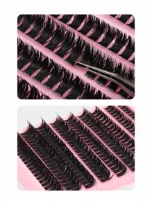 Elara200 stycken/10 rader, 0,05 mm tjocklek 3D Russian Volume D Curl blandad längd (8-16 mm) individuella kluster lösögonfransförlängningar - naturliga, animerade, extra tjocka stilar för smink - nybörjarvänliga och återanvändbara ögonfransar Franskluster, ögonfranskluster, individuella ögonfransar, fransar, lösögonfransar - D - Visa 7