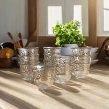 12 Peças Conjunto de Xícaras de Café de Vidro, Jogos de Chá. Lavagem Manual Apenas Cerâmica, Reutilizável, Isolado, Multiuso, Utensílios de Bebida com Padrão Dourado, Decoração de Cozinha Vintage. Xícaras Minúsculas Europeias Árabes para Adultos, Amantes de Chá, Amantes de Café, Mulheres, Homens. Xícaras de Chá Perfeitas para Restaurantes, Banquetes, Festas, Casamentos, Festivais, Aniversários, Entretenimento de Convidados - Cor transparente - Visão 2