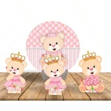 50cm Round Party Panel With MDF Support + 03 25cm MDF Display Totems Princess Bear