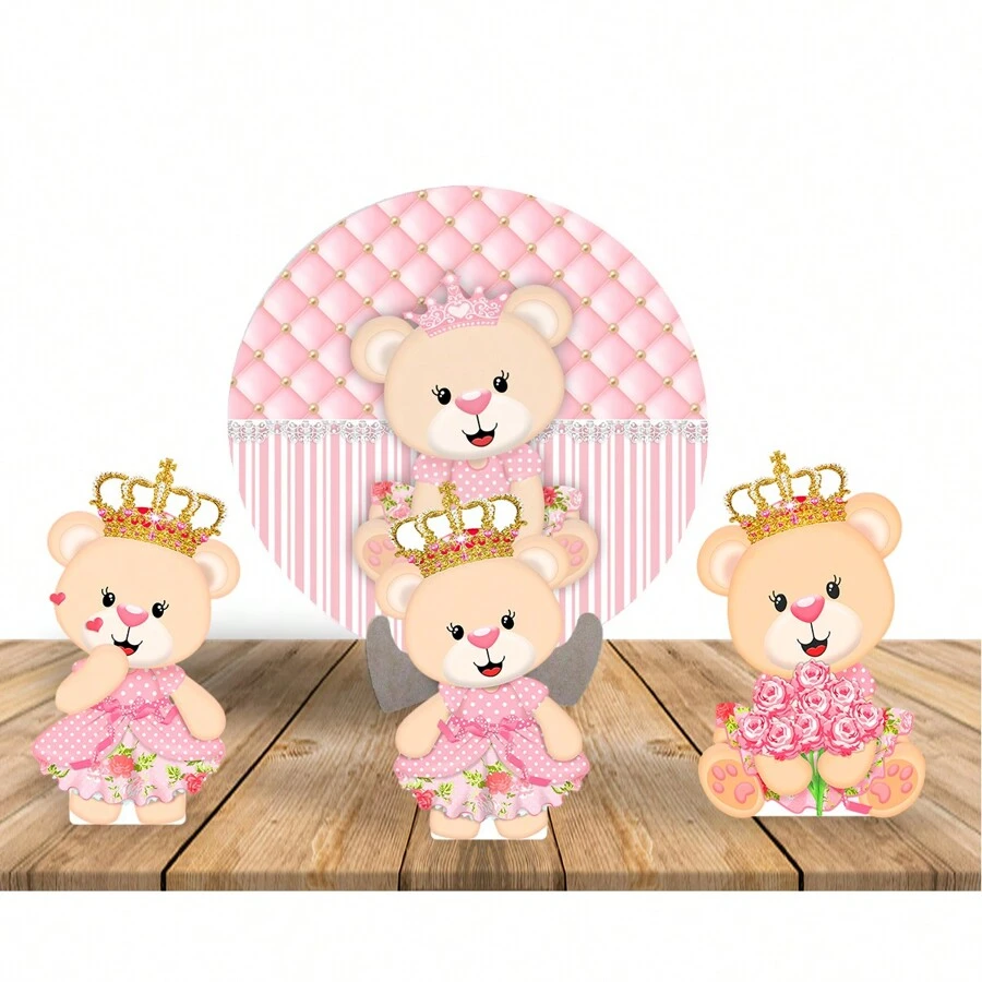 50cm Round Party Panel With MDF Support + 03 25cm MDF Display Totems Princess Bear