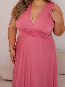 Long Plus Size Dress Fluit Fabric Party Wedding Bridesmaid Guest Events - Rusty Rose - View 5