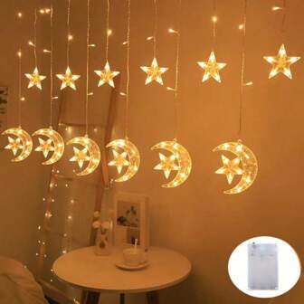 1pc 3.5m 120 LED Moon Embracing Star String Lights, Suitable For Window, Wall And Home Decor Fairy Lights
