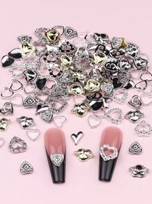 30pcs Assorted Heart Shaped Metal Nail Art Decorations, Nail Accessories For Valentine's Day Nails