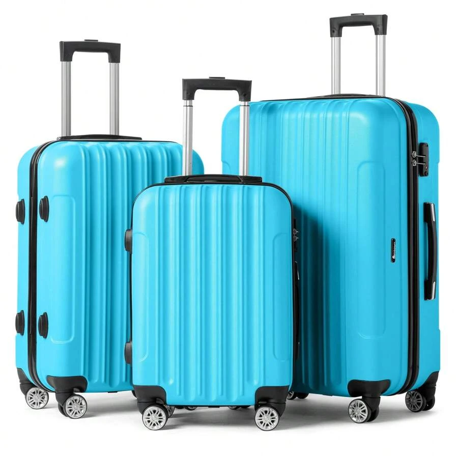3 Piece Nested Spinner Suitcase Luggage Set With TSA Lock Dark Green - Blue - View 1