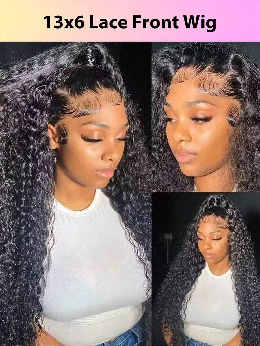 深波浪蕾丝前假发 人发预拔 13x6 透明蕾丝前假发 人发 180% 密度深卷蕾丝前假发 女士