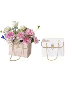 2 piezas de bolsas de regalo florales de papel impermeable, con asas, totes con cadena metálica rectangular, adecuadas para floristas, bodas, fiestas, cumpleaños