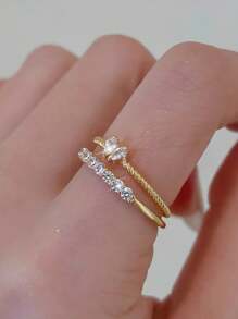 1枚/2枚镀金铜情侣心形戒指，女士戒指，女士礼物，订婚/结婚珠宝礼物，适合宴会、约会、舞会、派对、日常佩戴，开口可调节 - 金黃色 - 查看 3