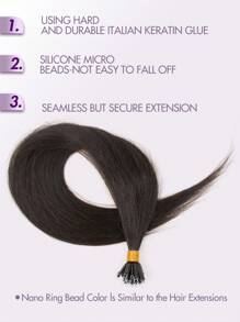 Nano Ring Beads Human Hair Extension Nature Black Micro Nano Rings Beads Hairpiece Straight Remy Human Hair 50 Strands Nano Tip Hair Extensions - S1B - View 3