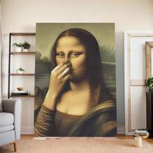 Arte en lienzo parodia divertida de la Mona Lisa - Decoración de pared enmarcada para baño, dormitorio, sala de estar - Regalo perfecto para fiestas, fácil de colgar