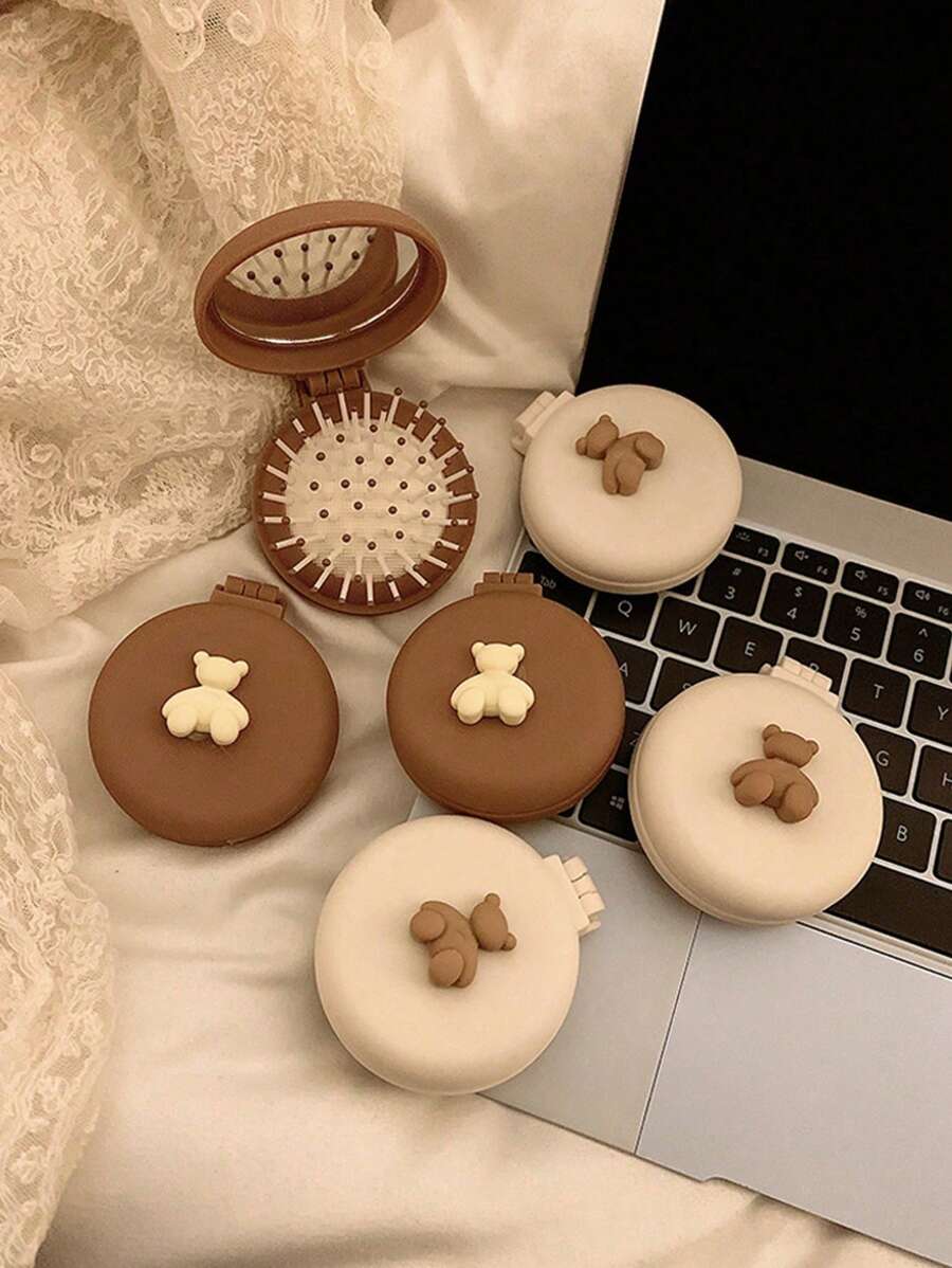 Cute Folding Air Cushion Hair Brush With Mirror, Portable Mini Compact Massage Brush For Women